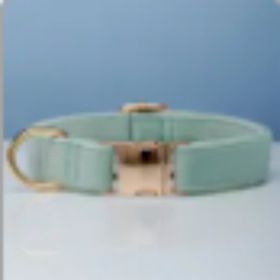 Multiple Colour Velvet Personalise Dog Collar Leash Set With Bow (Option: Cyan-L)