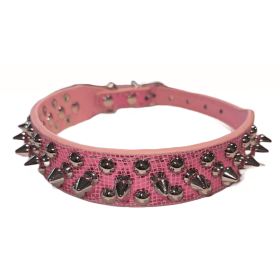 Spiked Studded Leather Dog Collar Rivets Pet Small Large Cat Pit Bull Adjustable (Color: Pink Sparkle, size: XS)